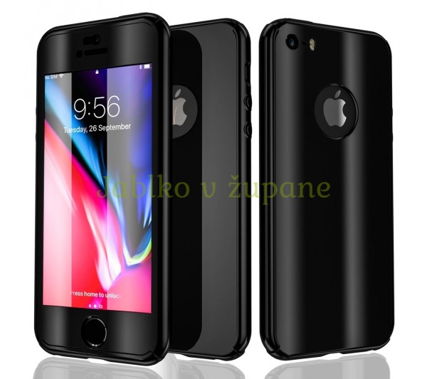 360° kryt zrkadlový iPhone 5/5S/SE - čierny